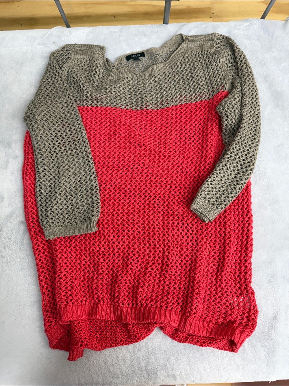 Apt. 9 Open-Knit Two-Tone Crewneck Sweater - Coral and Taupe